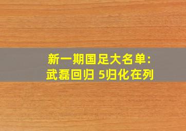 新一期国足大名单:武磊回归 5归化在列